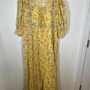 LoveShackFancy Bex Yellow Cotton Floral Dress
